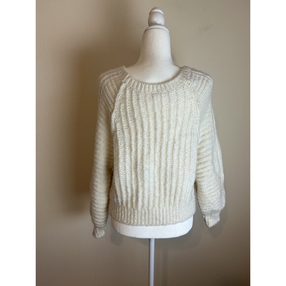 Free People Carter Pullover Cable Knit Sweater XS White Cottagecore Boho Balloon - Picture 5 of 9